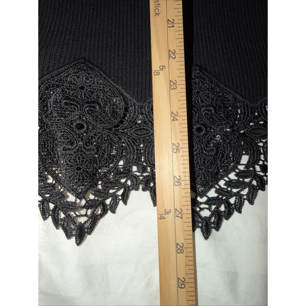Chico's Black Knit Long Sleeve Sweater Top Lace Trim Stretch Goth Size 4 (XXL) - Picture 7 of 13
